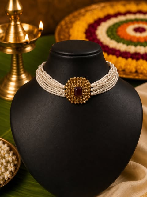Alankara necklace and choker detail shared on August 12, 2026